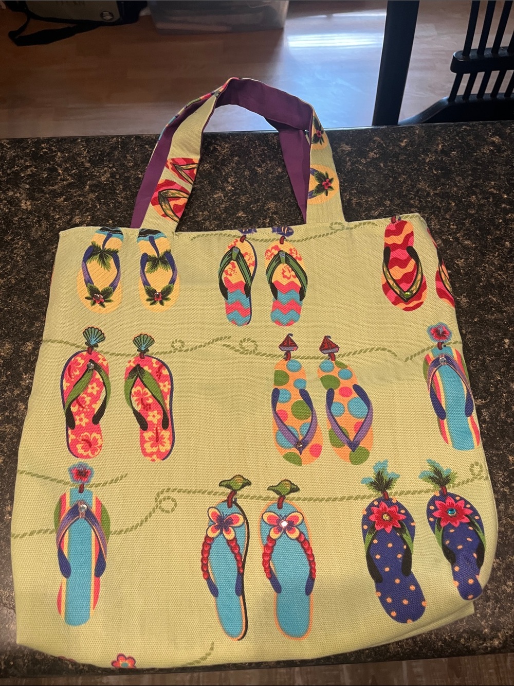 Beach Flip-Flop Print Tote Bag - Lime